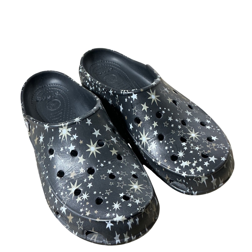 Crocs Star Print Celestial Clog Women 10 Black Galaxy Space Slip On Mule Sandals